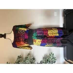 Vintage Trina Turk Women's Multicolor Midi Dress Size 12